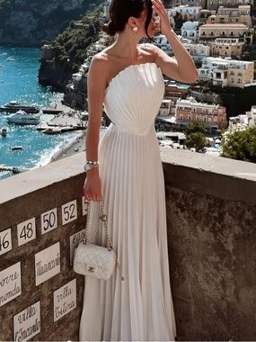 Miss Rosier Carlotta White Shell Pleated Maxi Dress